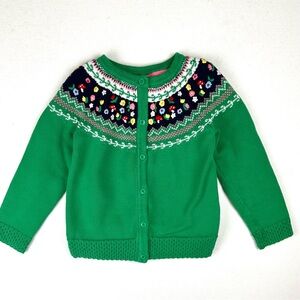 Hanna Andersson Fair Isle Garden Embroidered Button Down Sweater Cotton